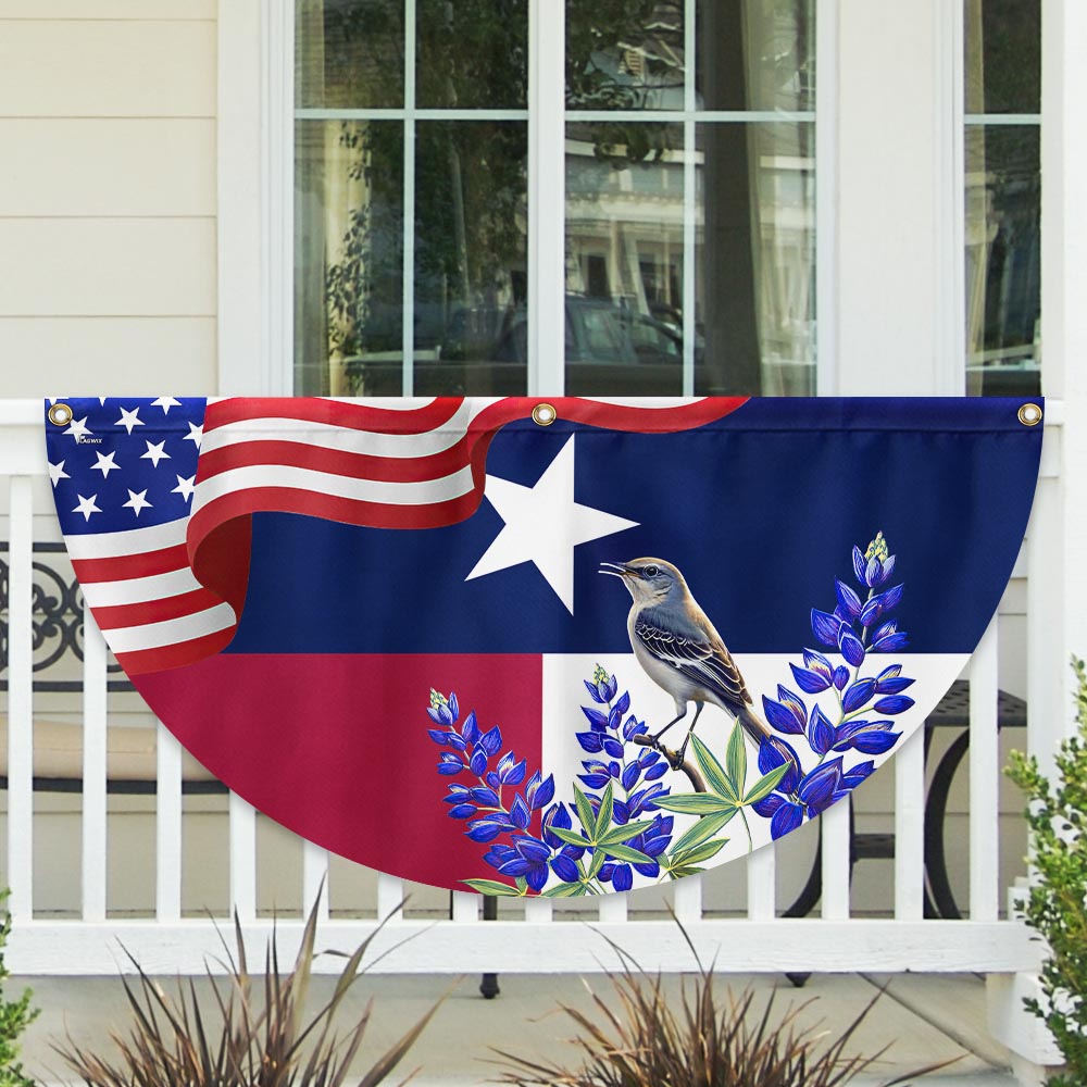 Texas with Northern Mockingbird And Bluebonnet, Texas Non-Pleated Fan Flag