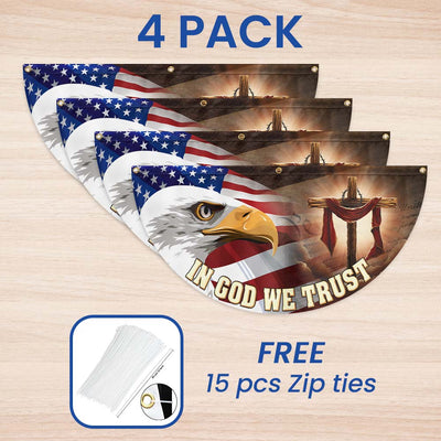 Christian Cross Eagle In God We Trust Non-Pleated Fan Flag