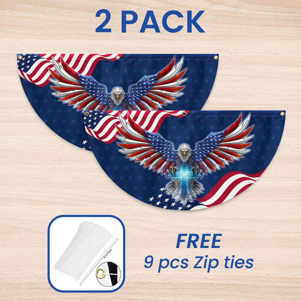 Flagwix American Flag - Patriotic Eagle with Christian Cross American Non-Pleated Fan Flag