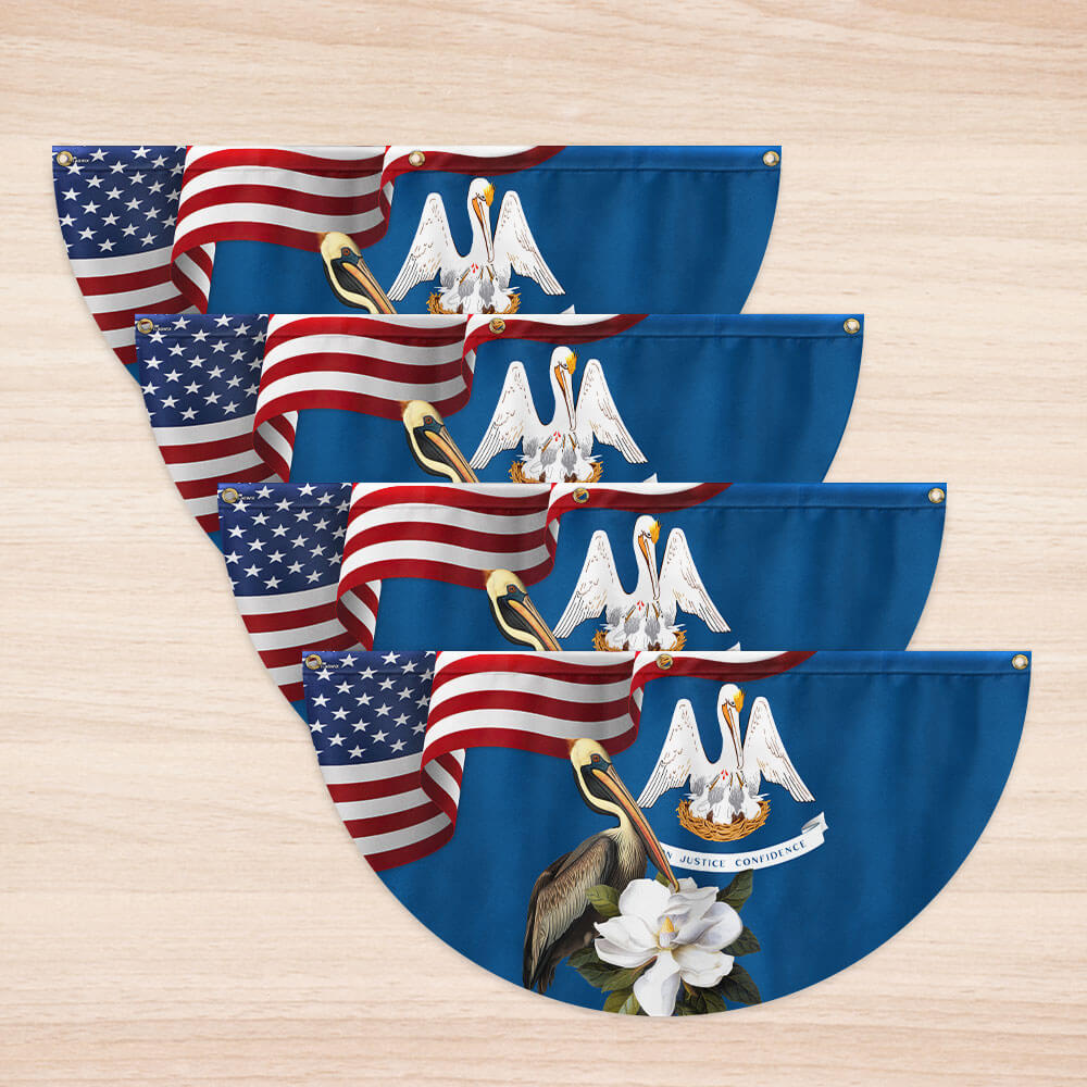 Louisiana Brown Pelican Bird and Magnolia Flower Non-Pleated Fan Flag 3-Day Shipping