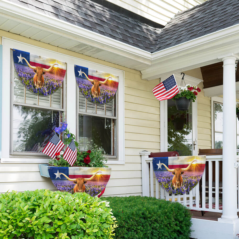 Texas Longhorn Bluebonnet Non-Pleated Fan Flag