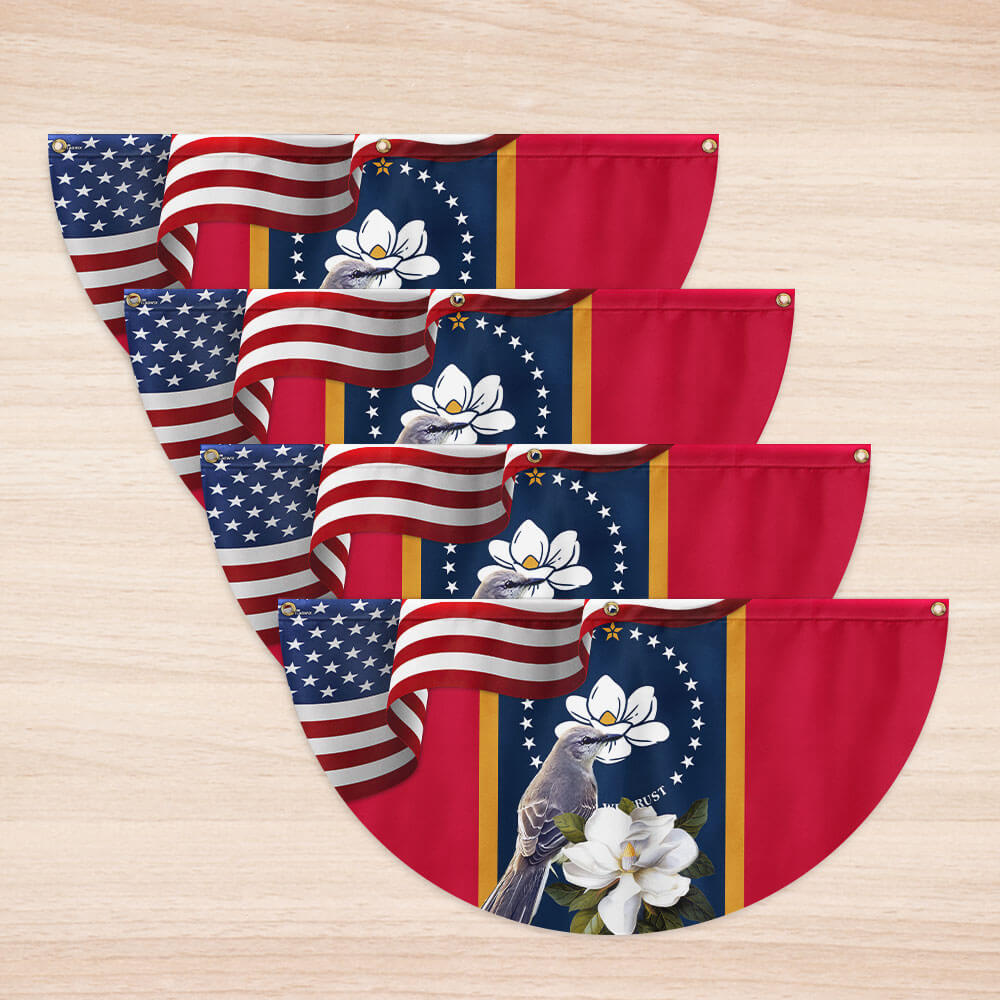 Mississippi State Mockingbird and Magnolia Flower Non-Pleated Fan Flag