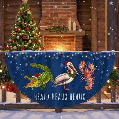 Louisiana Merry Christmas Joyeux Noël Y’all Alligator Pelican Crawfish Non-Pleated Fan Flag