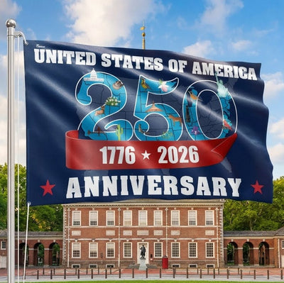 America 250th Anniversary Flag, Patriotic 1776 2026 USA Map Grommet Flag