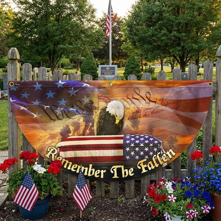 Veterans Day Flag Remember the Fallen Honoring All Who Served Non-Pleated Fan Flag
