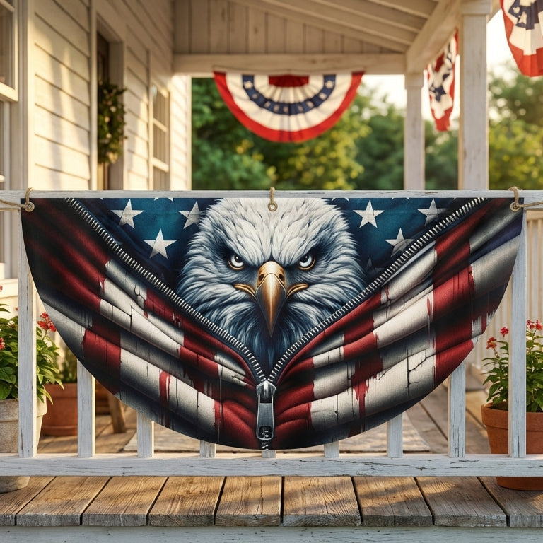 American Flag - Freedom Patriotic Eagle Bunting Non-Pleated Fan Flag