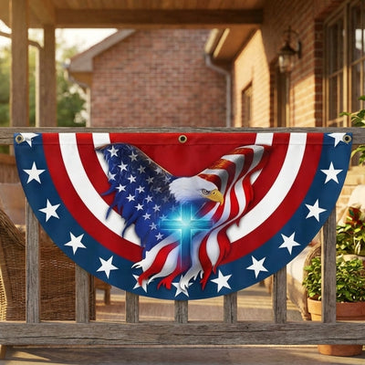Patriot Eagle Christian Cross Non-Pleated Fan Flag 3-Day Shipping