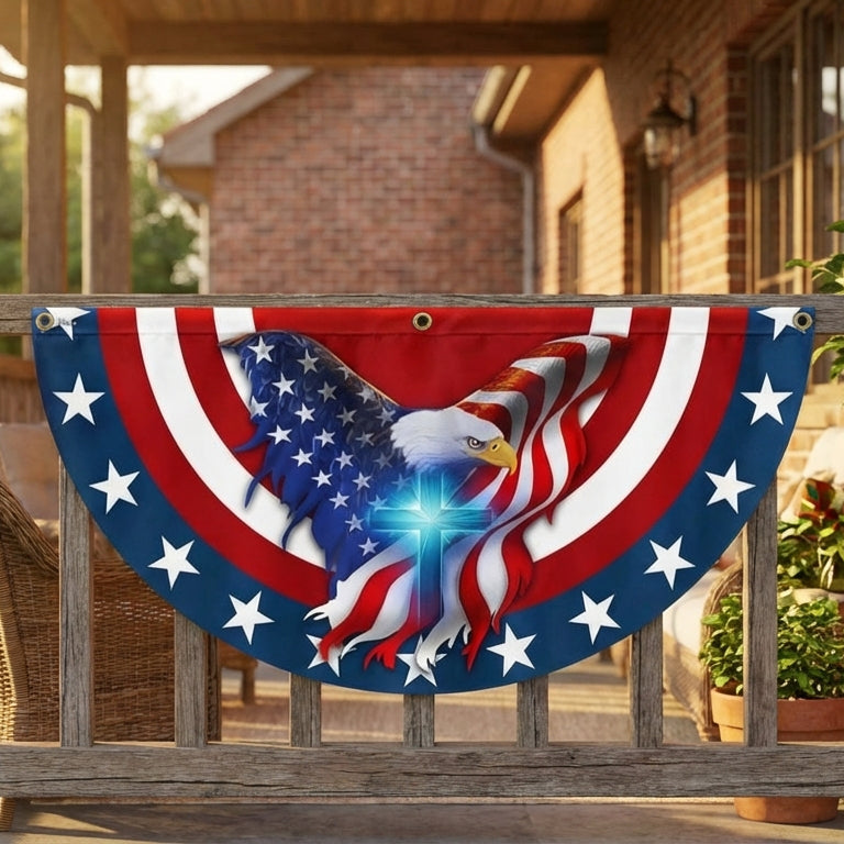 Patriot Eagle Christian Cross Non-Pleated Fan Flag 3-Day Shipping