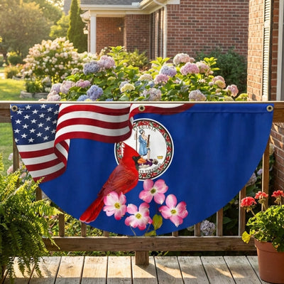 Virginia State Cardinal and Dogwood Flower Non-Pleated Fan Flag