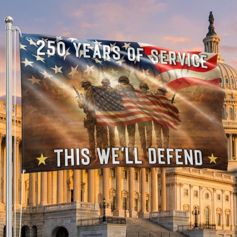 Memorial Day Flag, 250 Years of Service Grommet American Flag