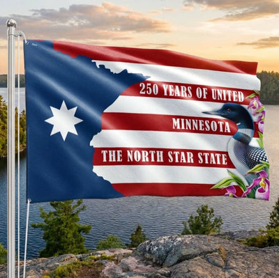 Patriotic Minnesota Flag, America The North Star State 250 Years Grommet Flag