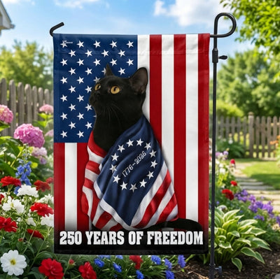 250 Years of Freedom Flag, 1776 2026 Black Cat Wrapped in Glory US Flag