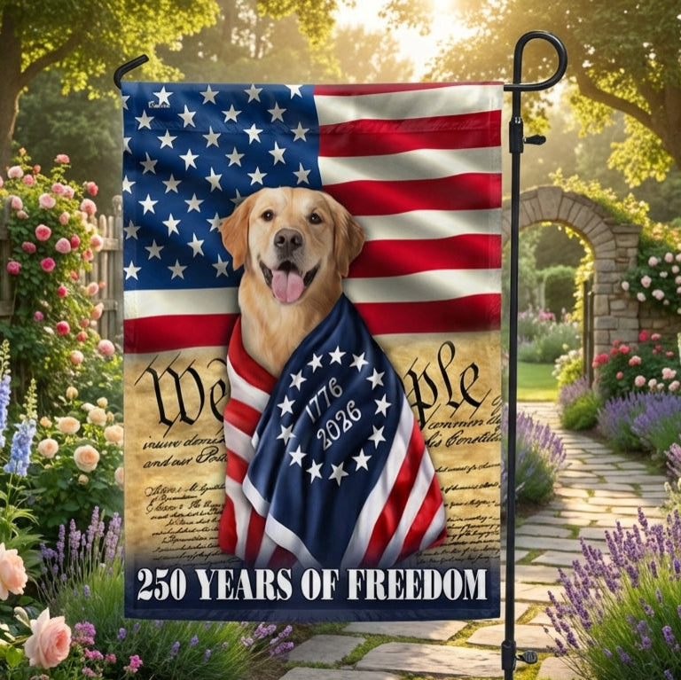 250 Years of Freedom Flag, Golden Retriever Wrapped in Glory US Flag