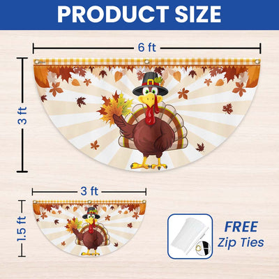 Fall Flag Happy Thanksgiving Turkey Non-Pleated Fan Flag