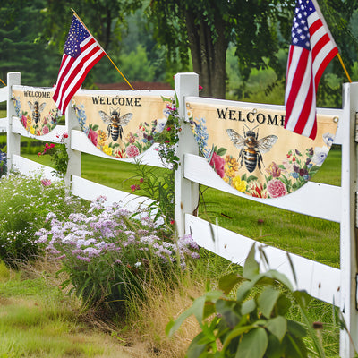 Bee Flowers Welcome Summer Non Pleated Fan Flag