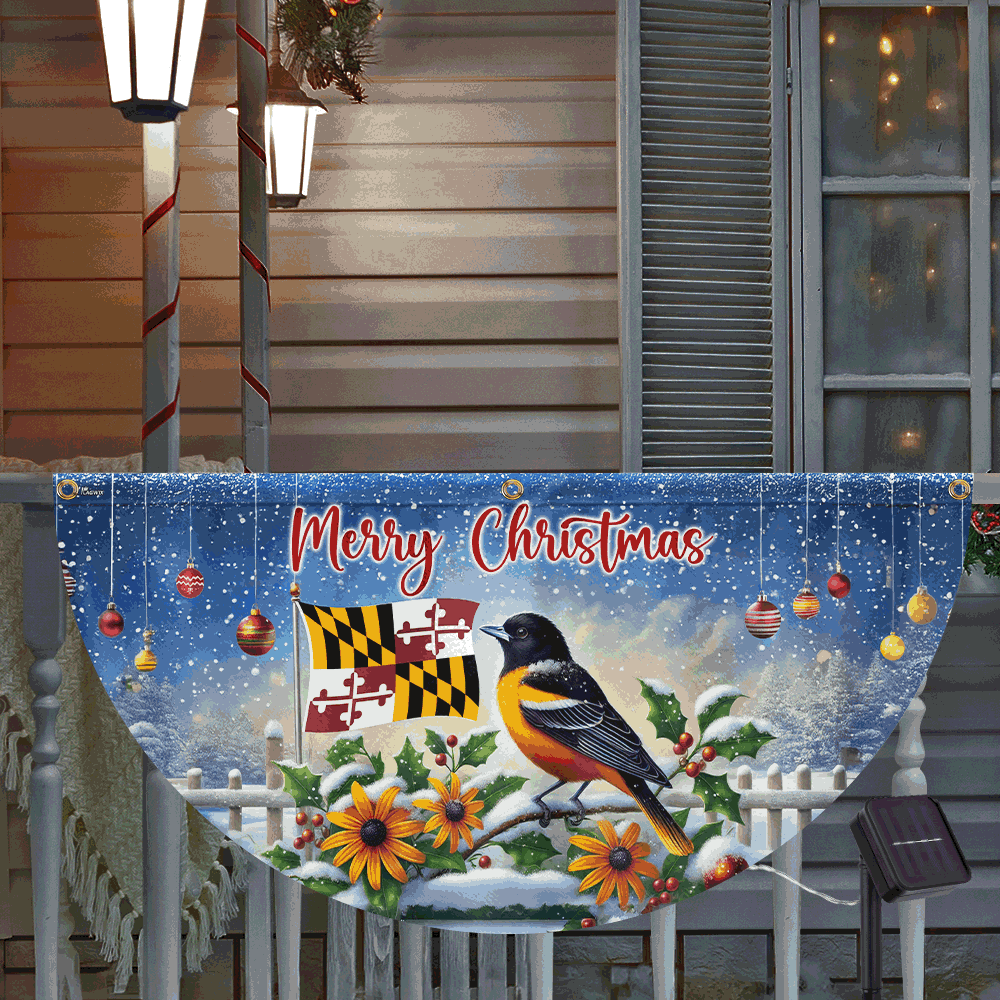 Marryland Baltimore Oriole Bird Christmas Solar Led Fan Flag