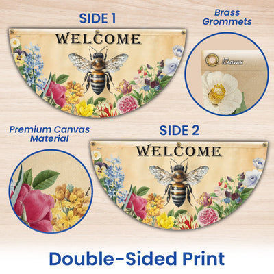 Bee Flowers Welcome Summer Non Pleated Fan Flag