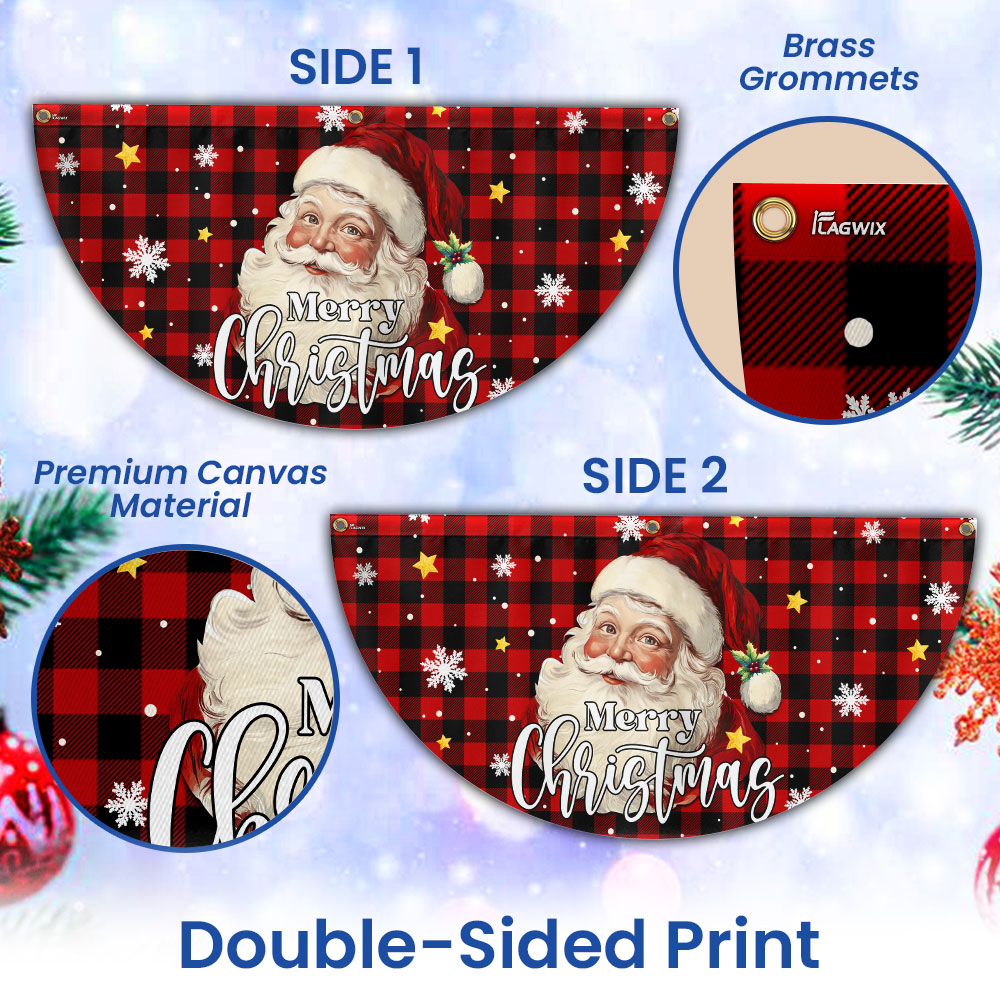 Santa Claus Merry Christmas Plaid Non-Pleated Fan Flag