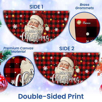 Santa Claus Merry Christmas Plaid Non-Pleated Fan Flag