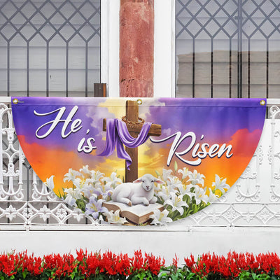 Easter He Is Risen Christian Cross Lamb Non-Pleated Fan Flag