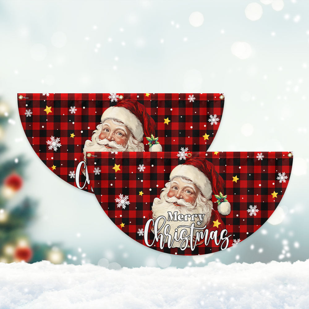 Santa Claus Merry Christmas Plaid Non-Pleated Fan Flag