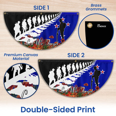 Anzac Day Flag Lest We Forget Red Poppy Veteran Solider Memorial New Zealand Non-Pleated Fan Flag