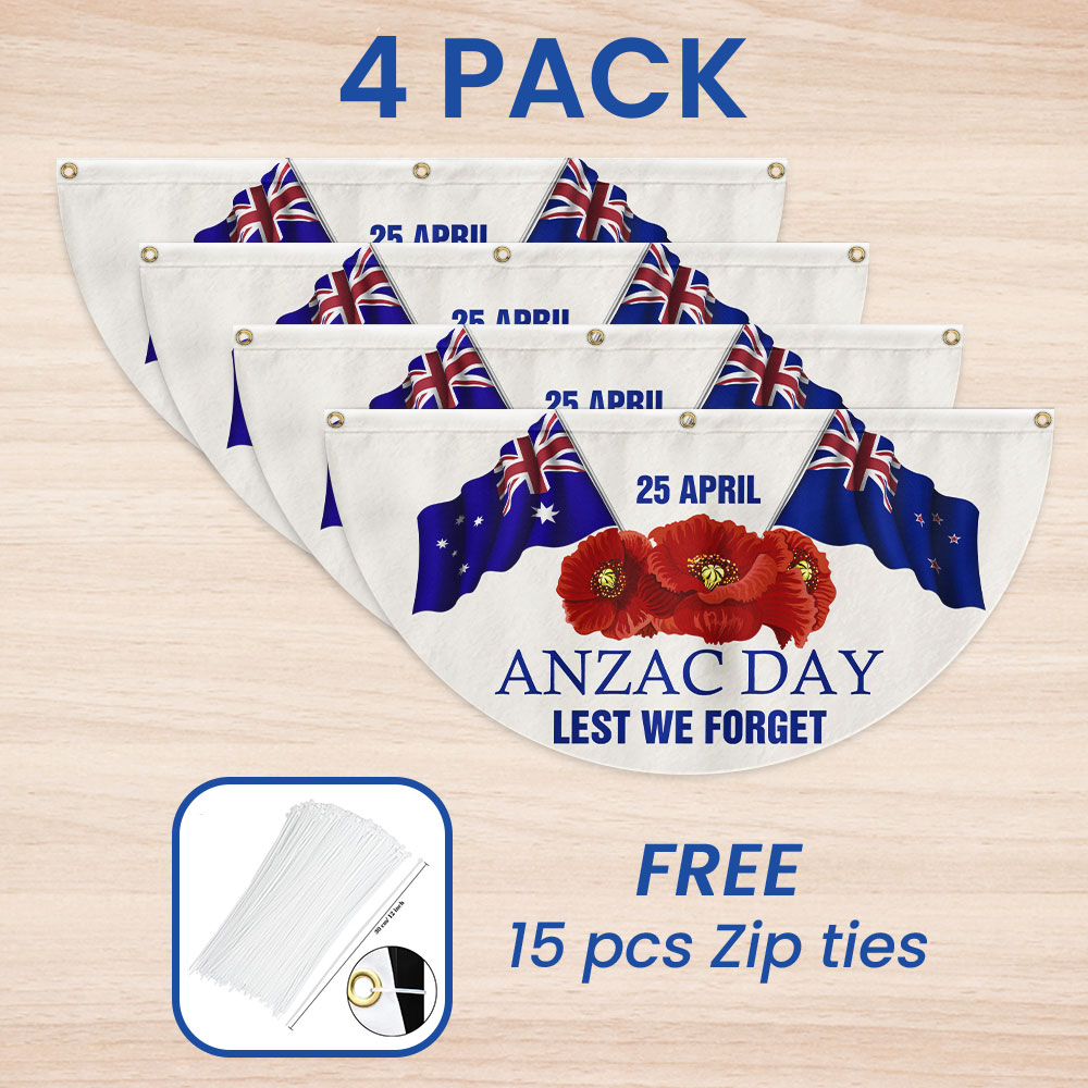 Anzac Day 25 April Lest We Forget Non-Pleated Fan Flag