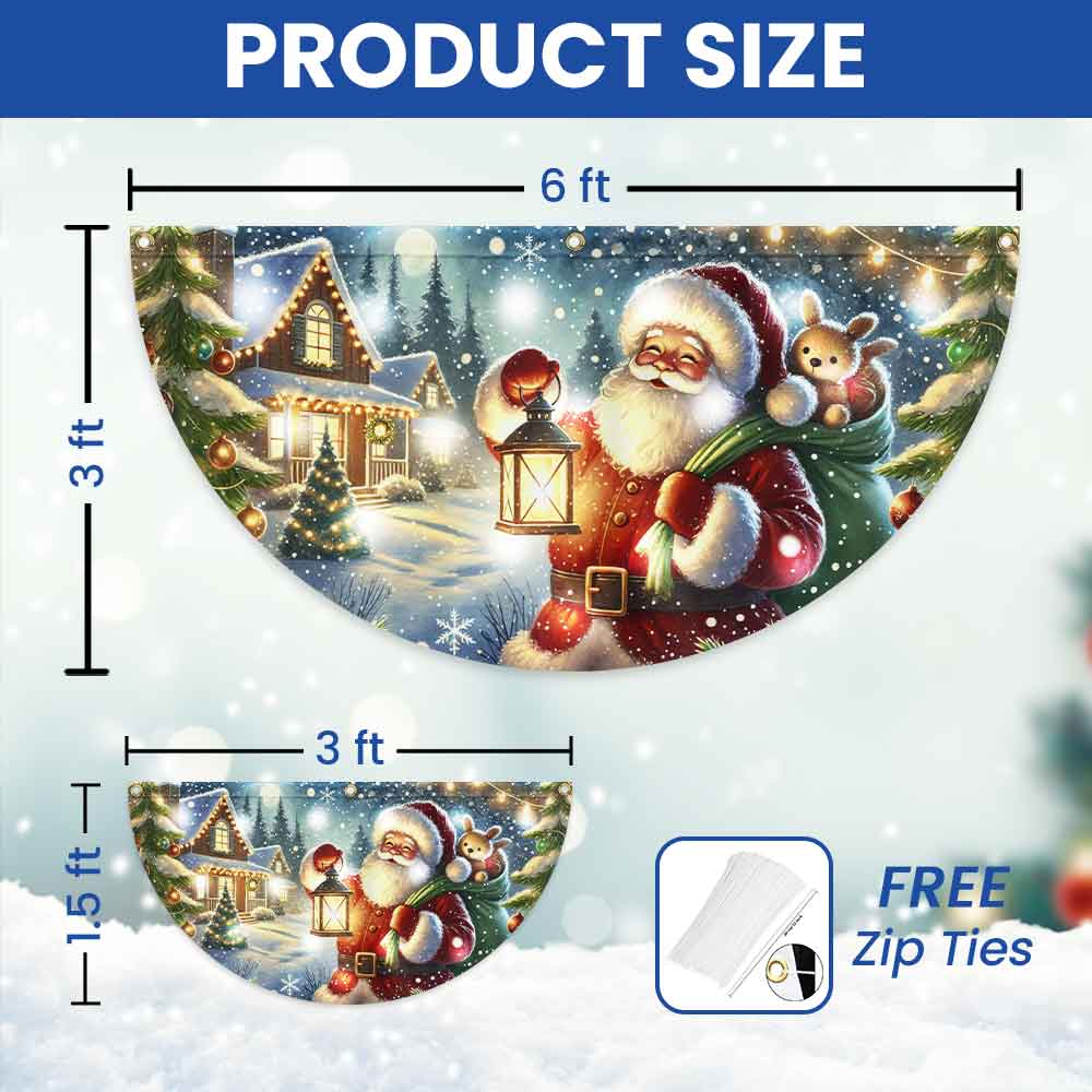 Christmas Joyful Santa Claus Holding Glowing Lantern Winter Xmas Holiday Solar Led Fan Flag