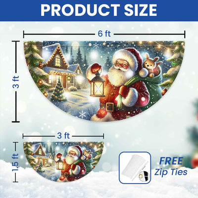 Christmas Joyful Santa Claus Holding Glowing Lantern Winter Xmas Holiday Solar Led Fan Flag
