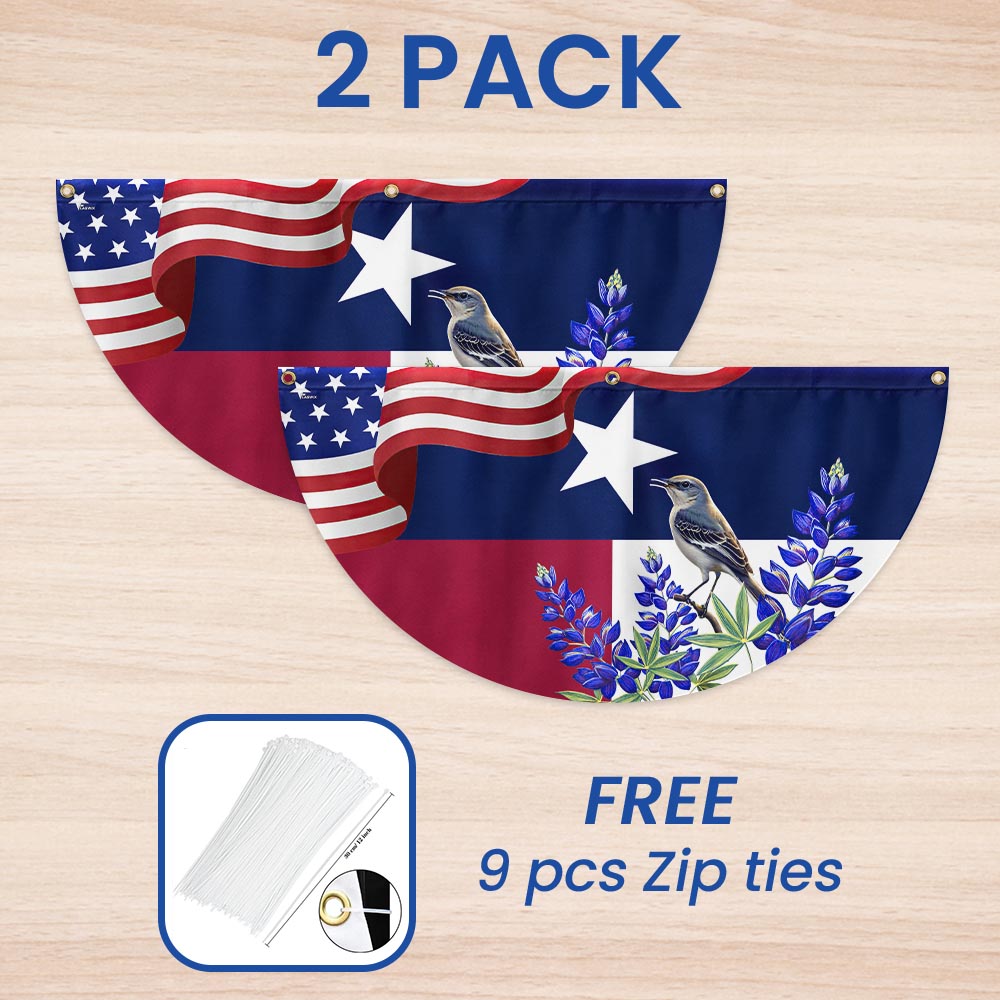 Texas with Northern Mockingbird And Bluebonnet, Texas Non-Pleated Fan Flag
