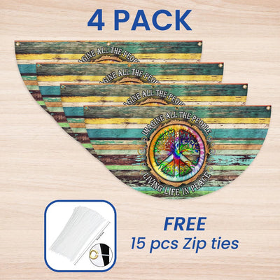 Peace Sign Hippie Flag Imagine All The People Living Life In Peace Non-Pleated Fan Flag