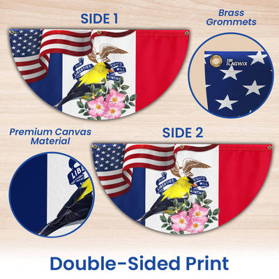 Iowa State Eastern Goldfinch Bird and Wild Rose Flower Non-Pleated Fan Flag