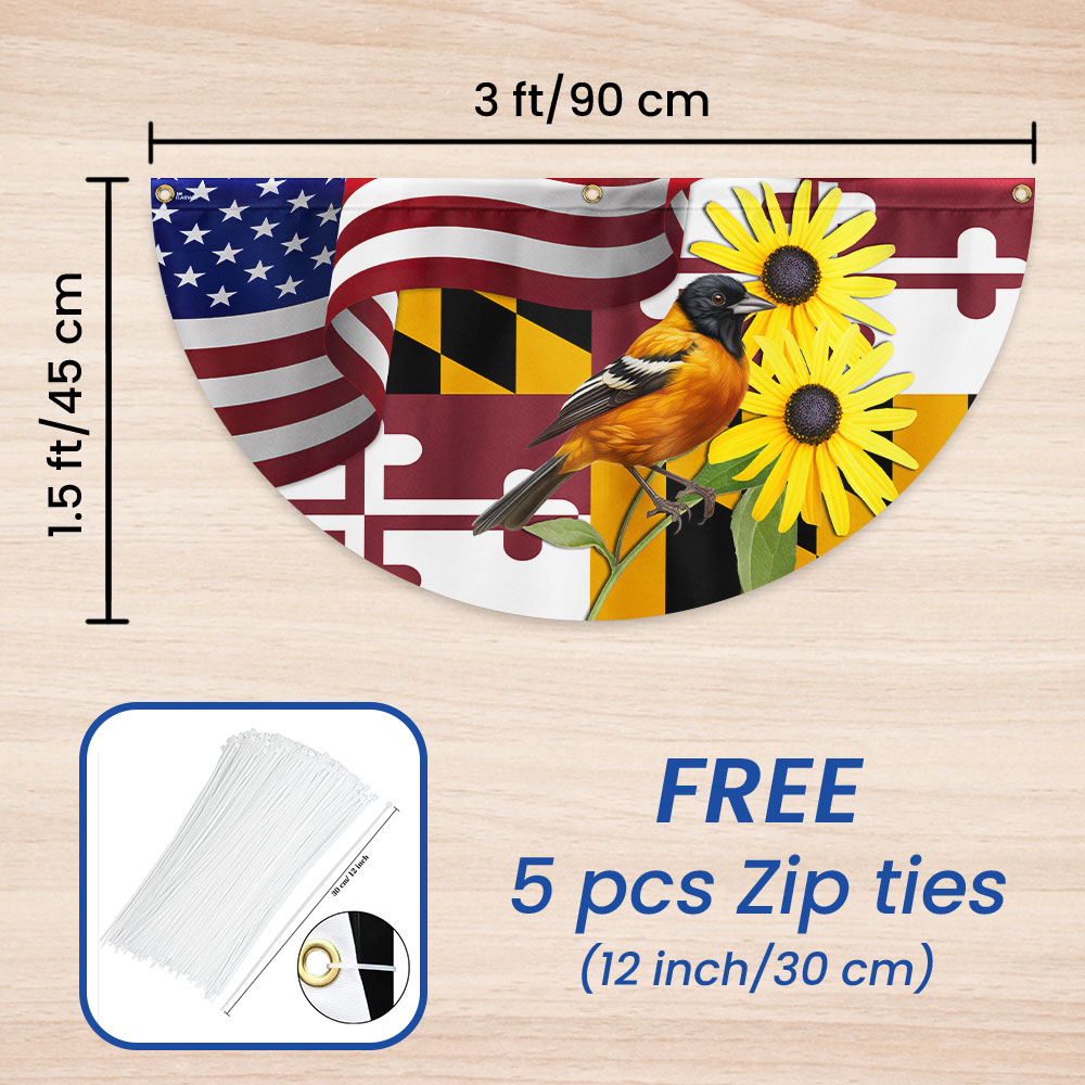 Maryland Black-eyed Susan Flower and Baltimore Oriole Bird Non-Pleated Fan Flag