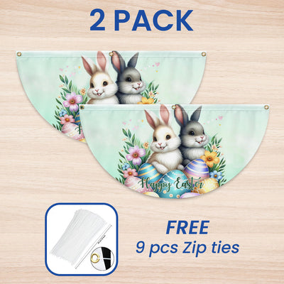 Happy Easter Bunnies Eggs Non-Pleated Fan Flag