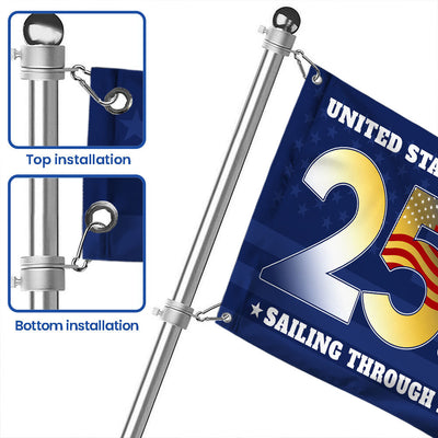 USA 250th Sailing Through History Grommet Flag for Patriotic Navy Decor