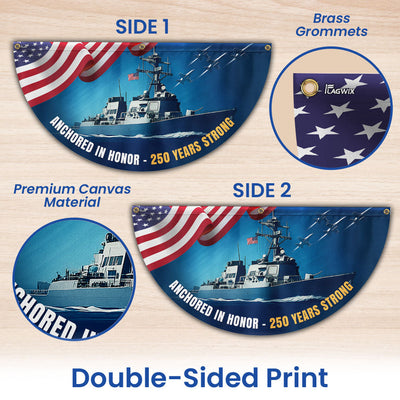 America 250th Anniversary Anchored in Honor Patriotic Navy Fan Flag