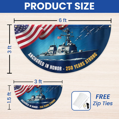 America 250th Anniversary Anchored in Honor Patriotic Navy Fan Flag