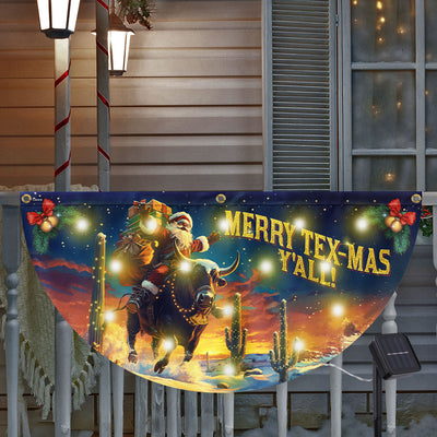 Merry Tex-Mas Y’all Flag | Cowboy Solar LED Fan Flag for Holiday Decor