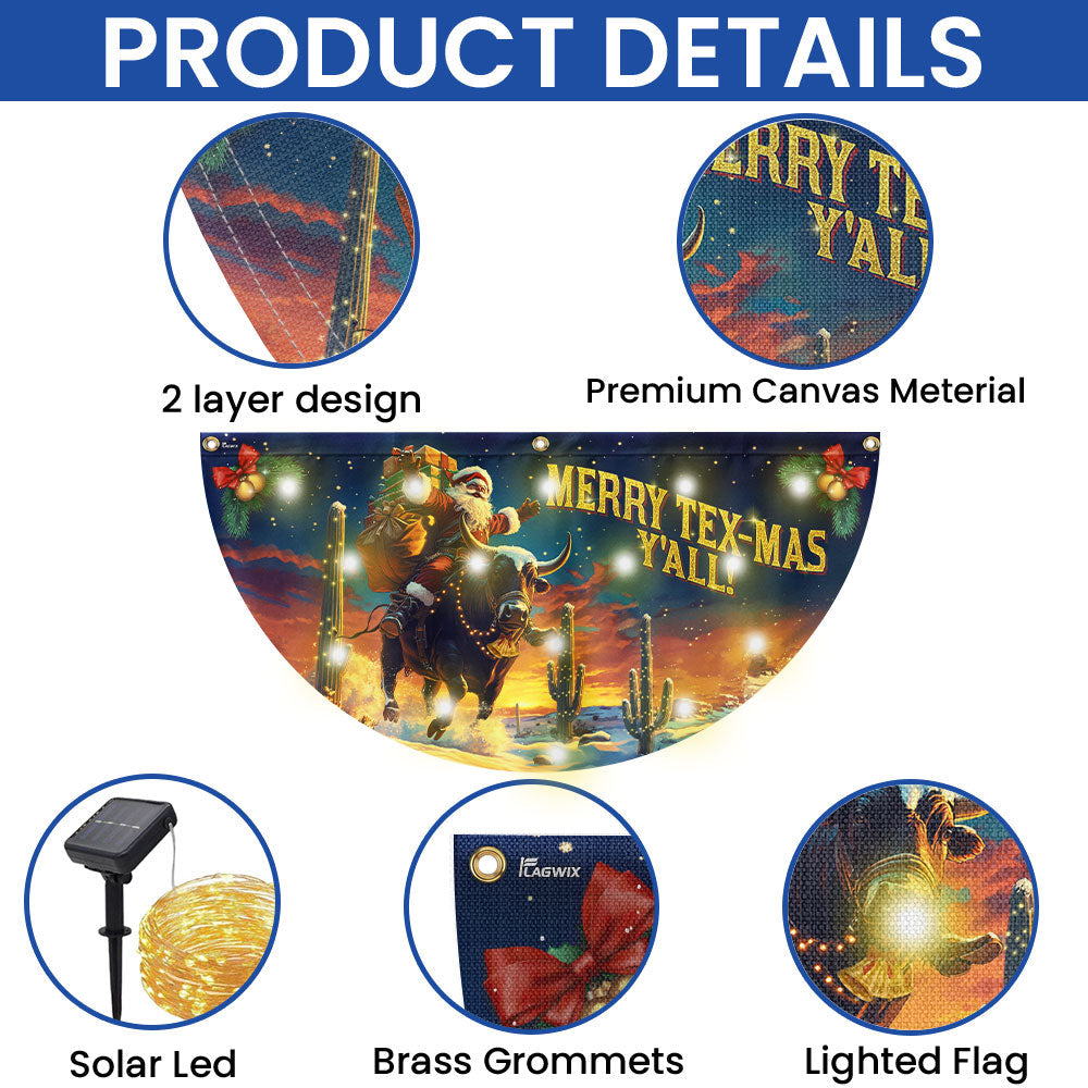 Merry Tex-Mas Y’all Flag | Cowboy Solar LED Fan Flag for Holiday Decor