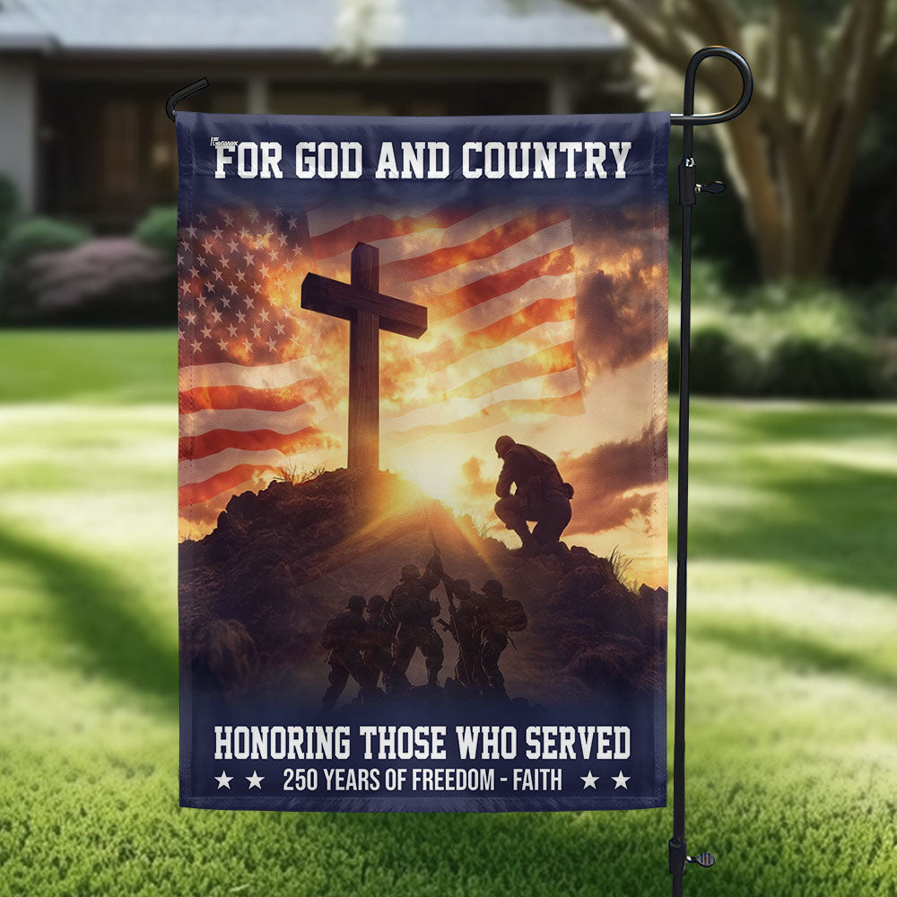 250 years Veterans American Flag Patriotic Kneeling Soldier Cross Flag