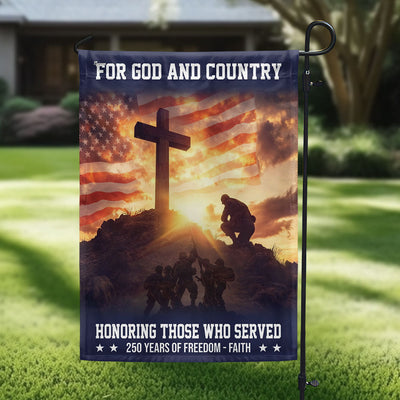 250 years Veterans American Flag Patriotic Kneeling Soldier Cross Flag