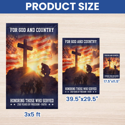 250 years Veterans American Flag Patriotic Kneeling Soldier Cross Flag