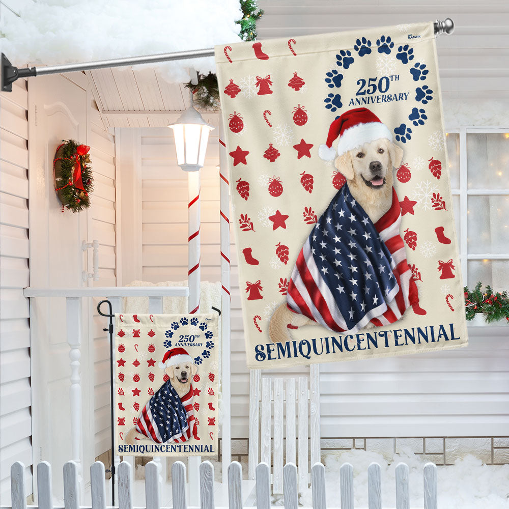 Patriotic Yellow Labrador Retriever Flag American 250th Christmas Decor