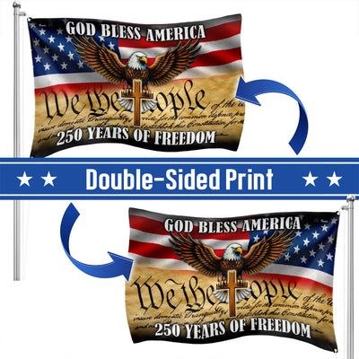 We The People Patriotic Eagle Cross 250 Years of Freedom Grommet Flag