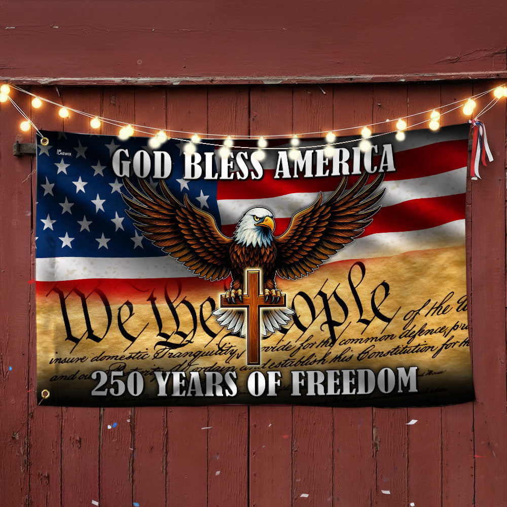 We The People Patriotic Eagle Cross 250 Years of Freedom Grommet Flag