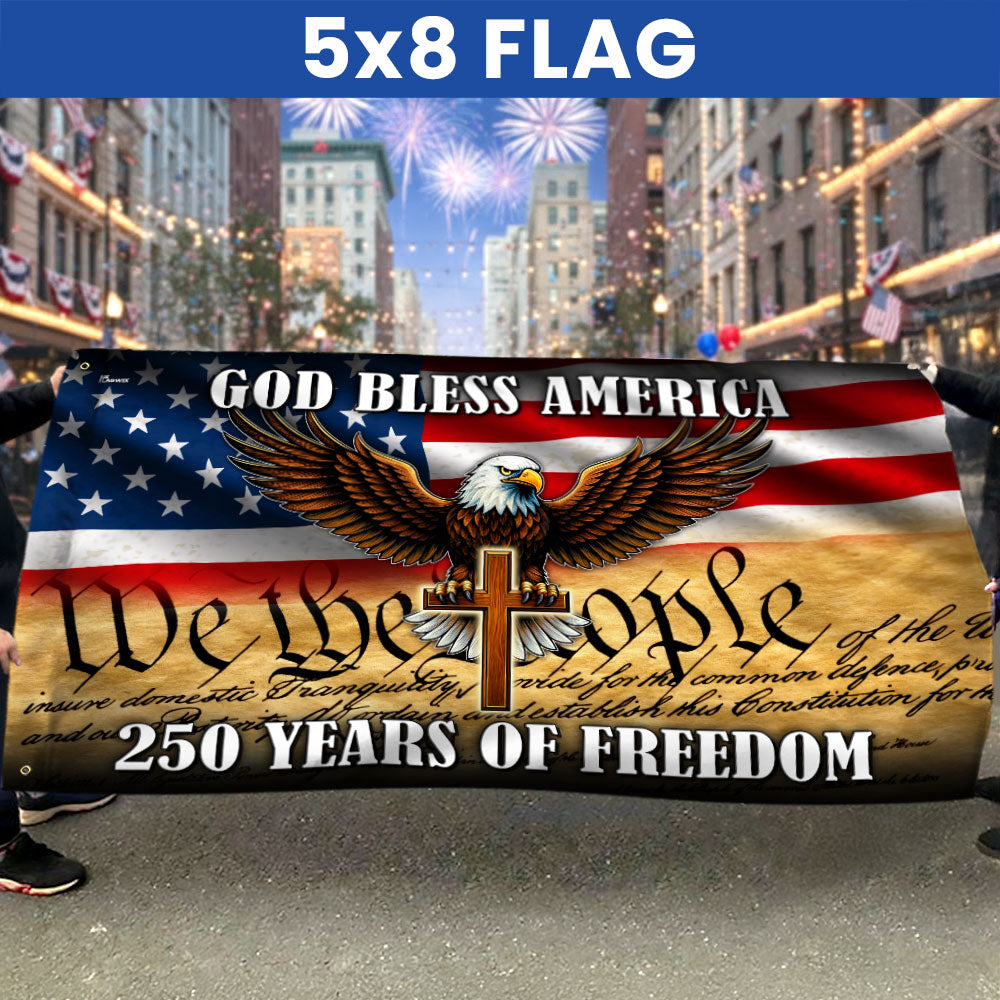We The People Patriotic Eagle Cross 250 Years of Freedom Grommet Flag