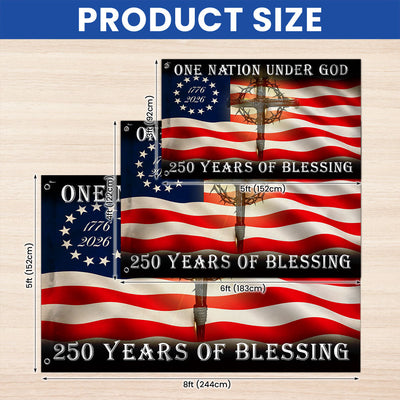 Betsy Ross 250 Years of Blessing American Cross 1776 2026 Grommet Flag