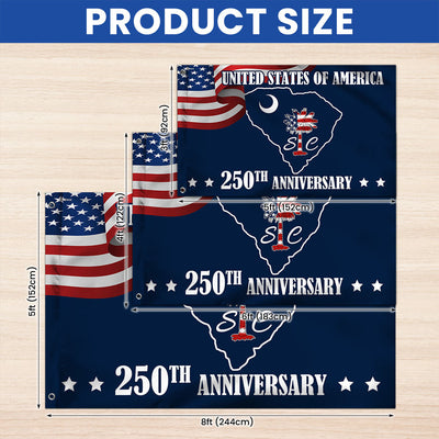 SC 250th Anniversary State Grommet Flag, South Carolina USA 1776–2026 Decor