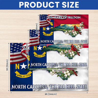 NC Patriotic Grommet Flag, 250 Years North Carolina Tar Heel State Cardinal Dogwood Flower Decor