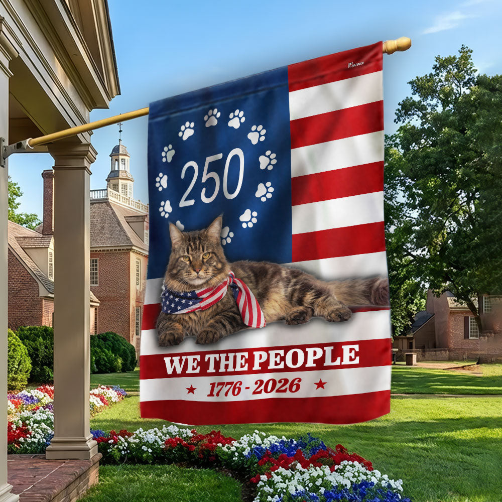 250 Years Maine Coon Cat American Flag, Patriotic Cat 1776 2026 Flag